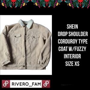 SHEIN | DROP SHOULDER | CORDUROY TYPE COAT W/FUZZY INTERIOR | SIZE XS